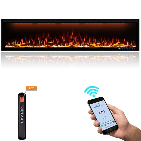 Boyel Living Black 74 in. 400 Sq. Ft. Wall Mounted Electric Fireplace with Remote Control and Multi-Color Flame