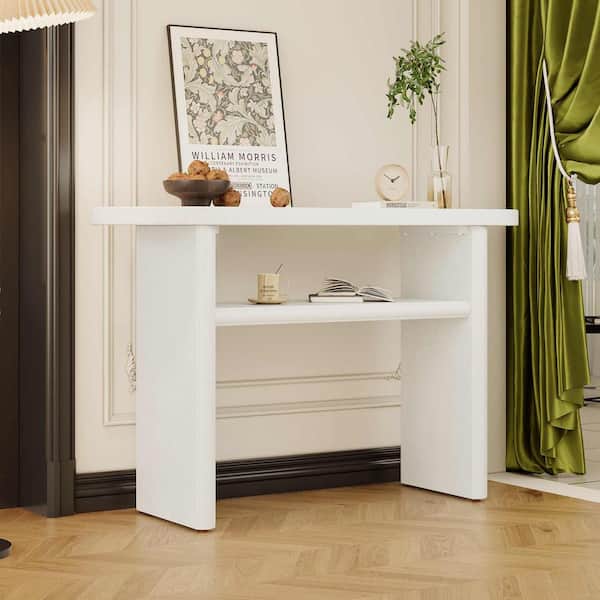 47.8 in. Antique White Rectangle Wood Console Table with Rounded Edges and Sturdy Shelf Design