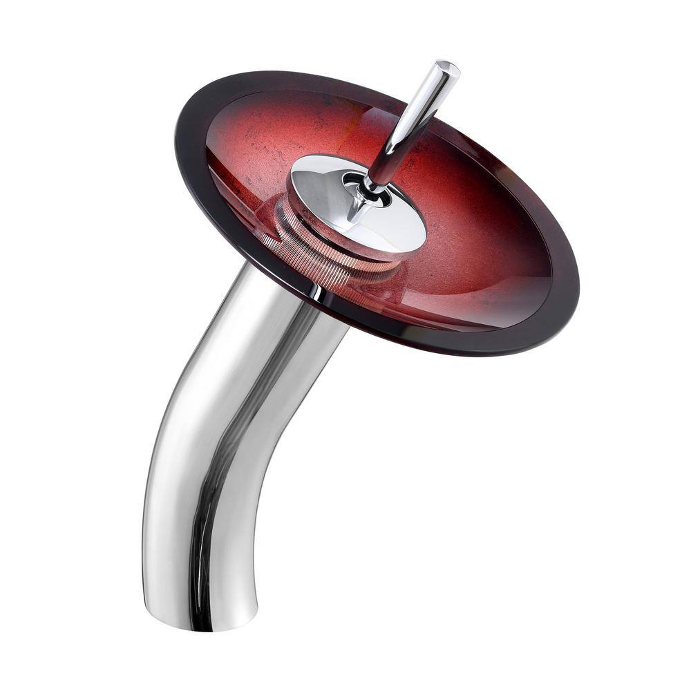 Ember Red Rectangular Glass Vessel Sink with Waterfall Faucet