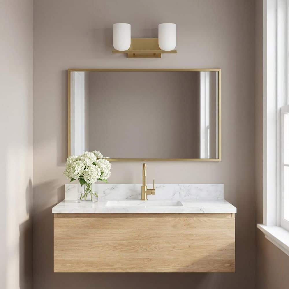 Neblina 13.25 in. W x 6.25 in H 2-Light Satin Brass Bathroom Vanity Light with Etched Glass Shades, Bulbs Included price history on PriceWatchPro