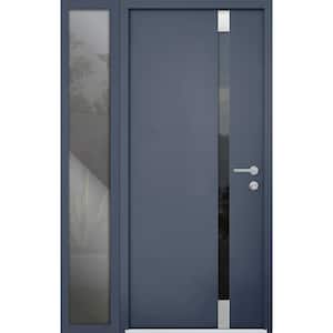 6777 46 in. x 80 in. Left-Hand/Inswing Tinted Glass Gray Graphite Steel Prehung Front Door with Hardware