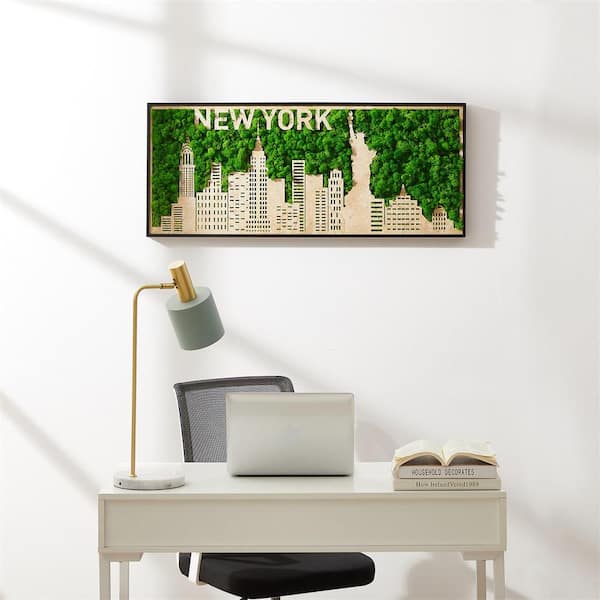 Unbranded Metal Green Characteristic Wall Art Architectural Decor, New York Moss City Silhouette for Home or Workplace (Small)
