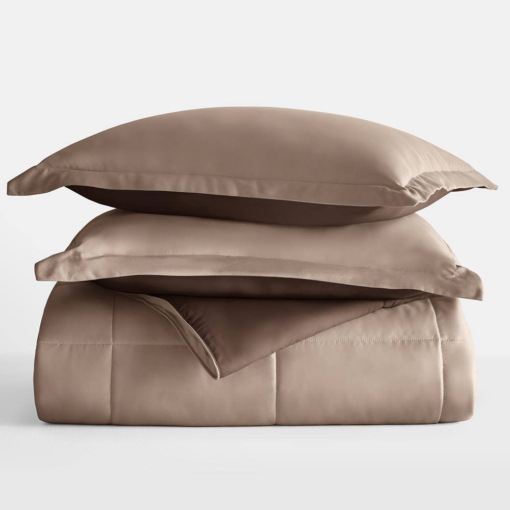 Twin Taupe Reversible Down-Alternative Microfiber Comforter Set