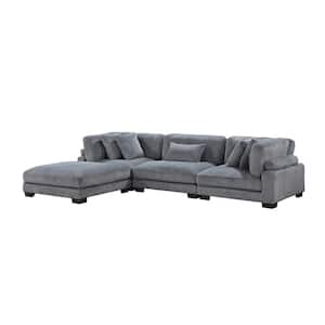 Turbo 135 in. Straight Arm 4-Piece Corduroy Fabric Modular Sectional Sofa in Gray with Ottoman