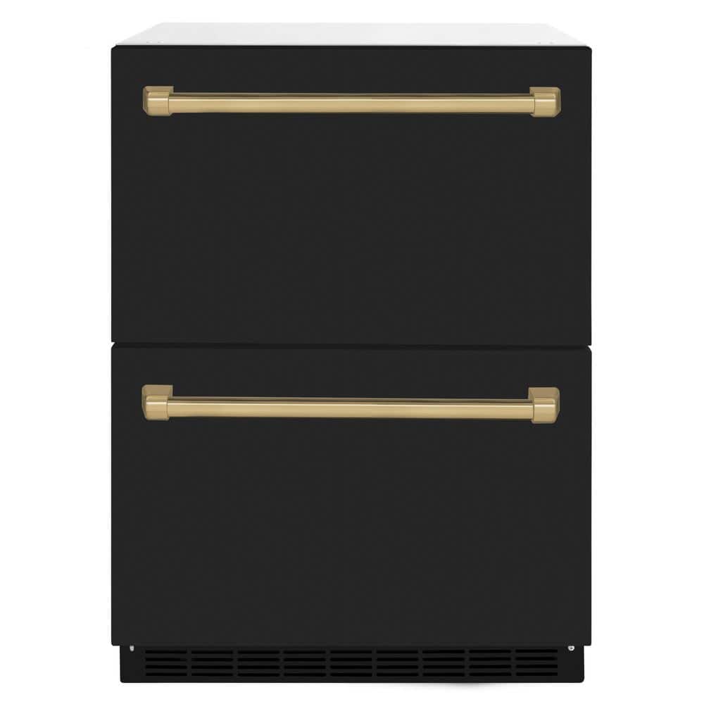 Touchstone 24 in. 4.6 cu. ft. Drawer Refrigerator with Matte Black Doors and Champagne Bronze Handles