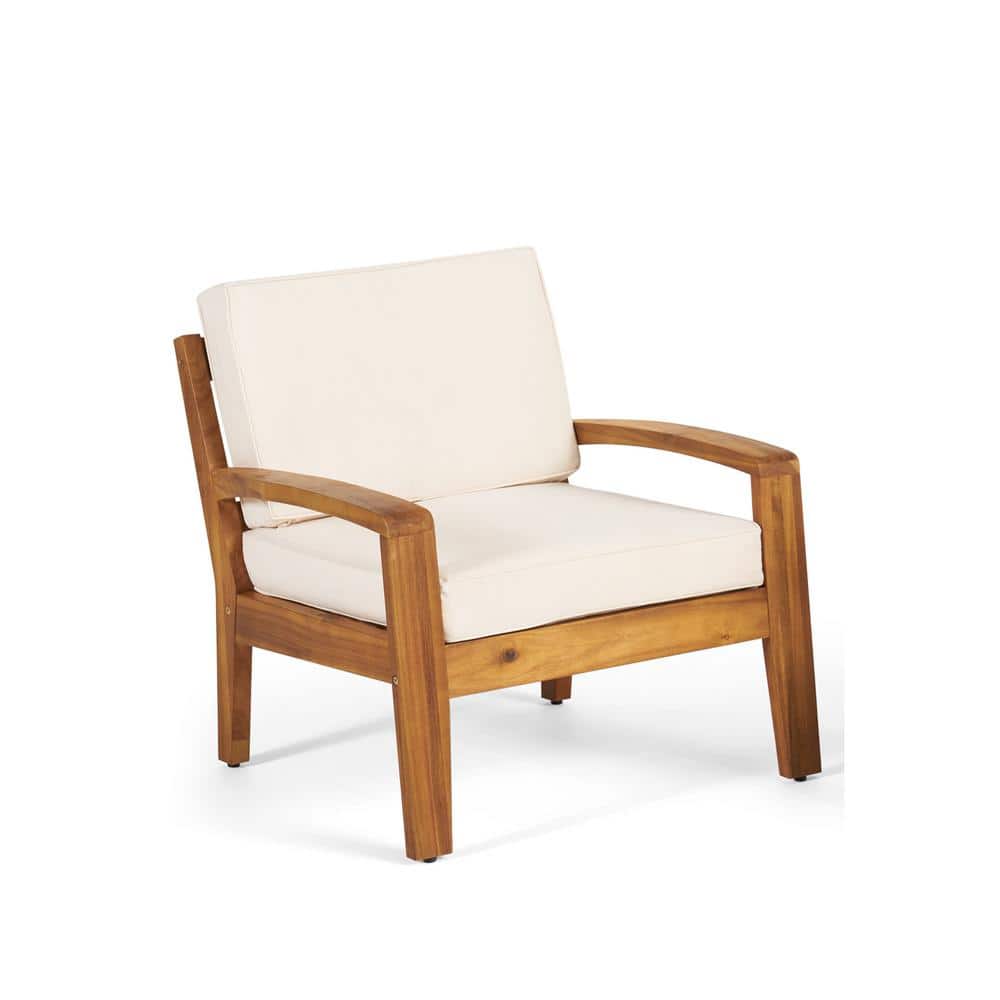 Grenada Teak and Beige Acacia Wood Outdoor Club Chairs with Cushions