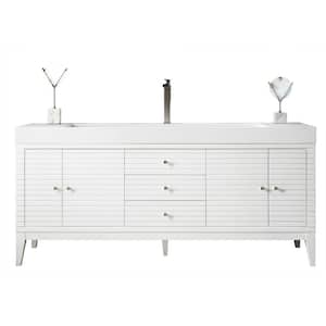 Linear 72.5 in. W x 19 in.D x 34.5 in.H Single Bath Vanity in Glossy White with Solid Surface Top in Glossy White