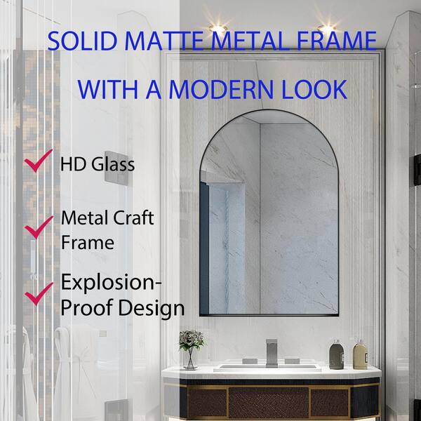 WELLFOR FS 24-in x 36-in Recessed Mount White Mirrored Arched Soft Close Medicine Cabinet
