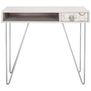 Raveena 34.6 in. Off-White/Silver Wood 1-Drawer Writing Desk