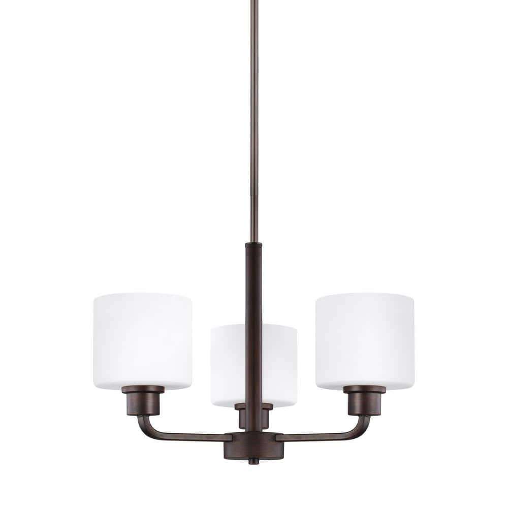 Bronze Elegance 3-Light Incandescent Drum Chandelier with Etched Glass
