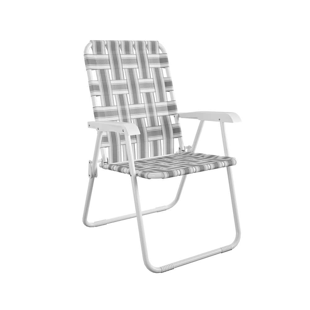 Gray and White Steel Folding Outdoor Lounge Chairs, Set of 2