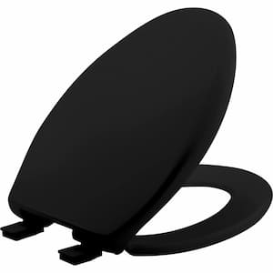 Affinity Elongated Soft Close Plastic Closed Front Toilet Seat in Black Removes for Easy Cleaning, Never Loosens