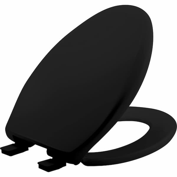 BEMIS Affinity Elongated Soft Close Plastic Closed Front Toilet Seat in Black Removes for Easy Cleaning, Never Loosens