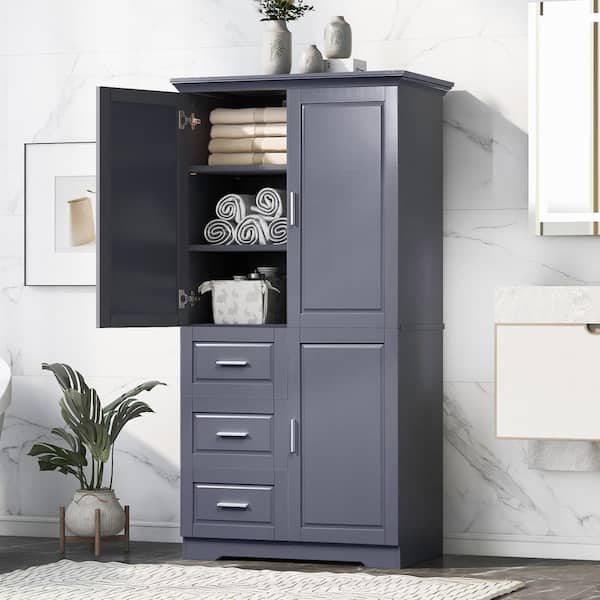 32.6 in. W x 18.1 in. D x 62.2 in. H Bathroom Storage Wall Cabinet in ...
