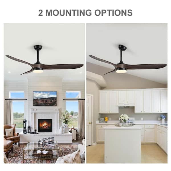 60 in. Indoor/Covered Outdoor Modern Black LED Ceiling Fan with Light and Remote Painted Walnut Blades 3-Color Changing