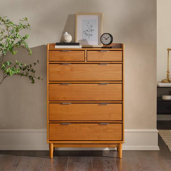 Welwick Designs Mid-Century Modern Caramel 6-Drawer 30 In. W Solid Wood ...