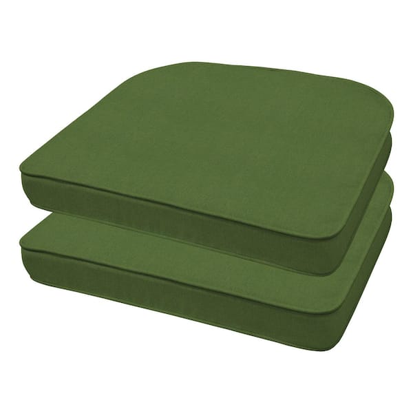 Honeycomb Textured Solid Artichoke Green Rounded Outdoor Seat Cushion (2-Pack)