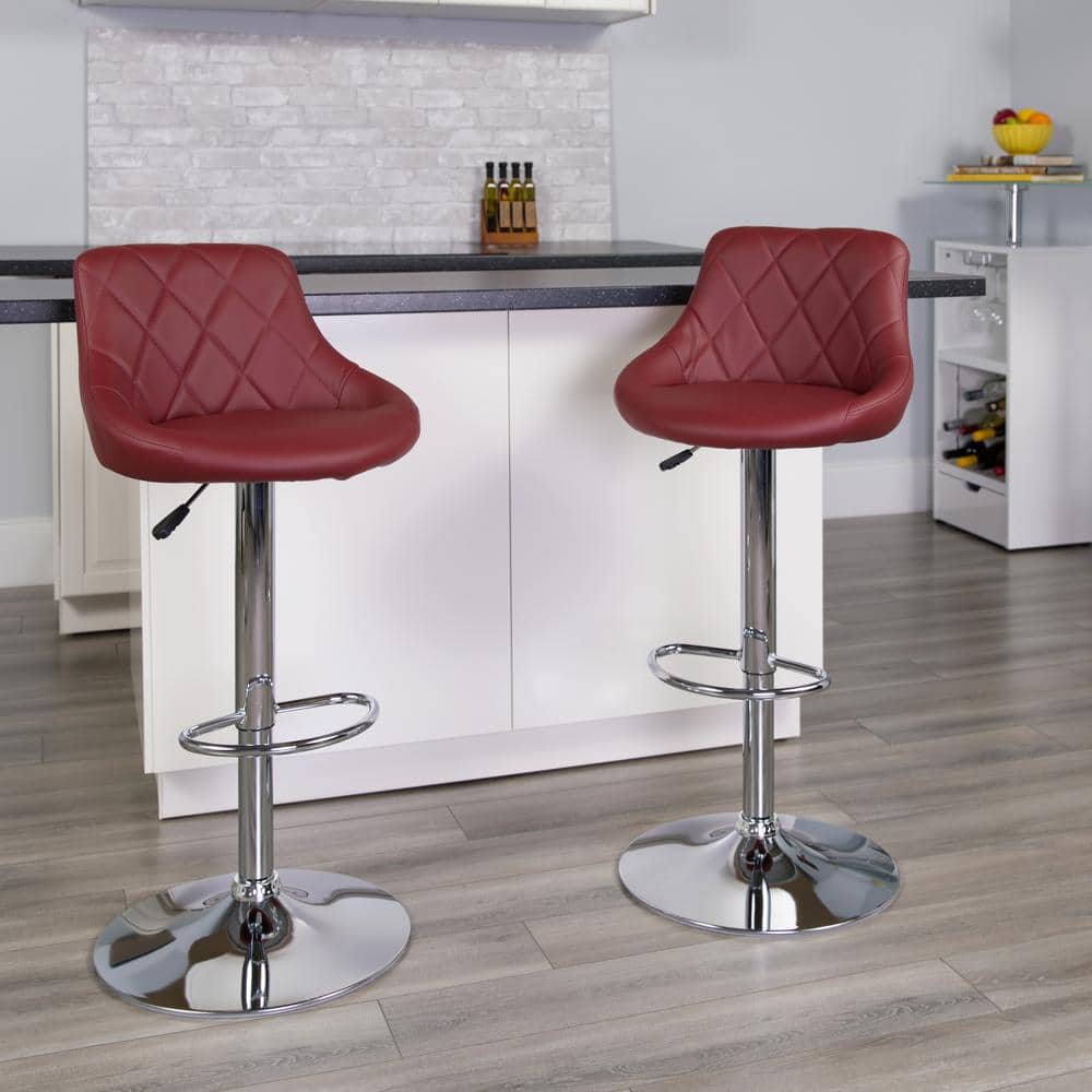 Burgundy Vinyl Adjustable Swivel Barstool with Chrome Base