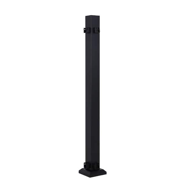 FORTRESS Al13 Home Rail 6.1 in. H x 6.1 in. W Black Sand Aluminum Corner Railing Post with Base Cover Stair Railing Kit