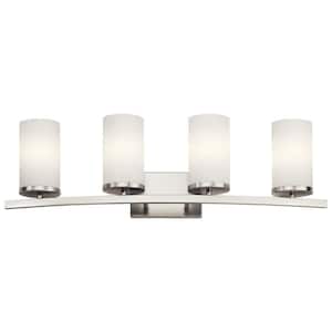 Crosby 4-Light Brushed Nickel Bathroom Vanity Light with Satin Etched Opal Glass