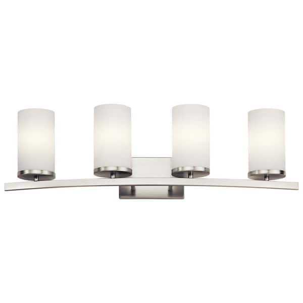 Crosby 31 in. 4-Light Brushed Nickel Contemporary Bathroom Vanity Light with Satin Etched Opal Glass