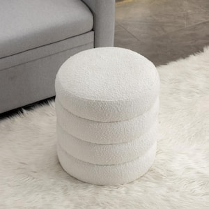 Modern Soft Velvet Round Ottoman Footrest Stool Vanity Makeup Chair with Padded Seat for Living Room Bedroom, Beige