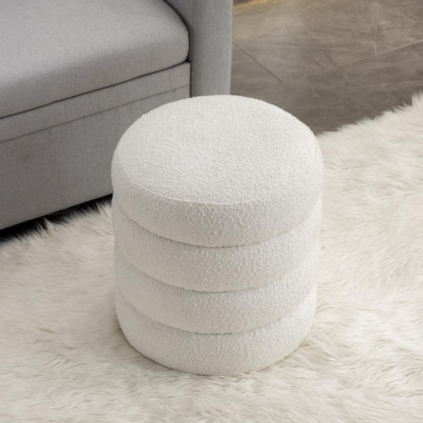 Magic Home Modern Soft Velvet Round Ottoman Footrest Stool Vanity Makeup Chair with Padded Seat for Living Room Bedroom, Beige