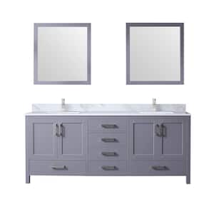 Jacques 80 in. W x 22 in. D Dark Grey Double Bath Vanity, Carrara Marble Top, Faucet Set, and 30 in. Mirrors
