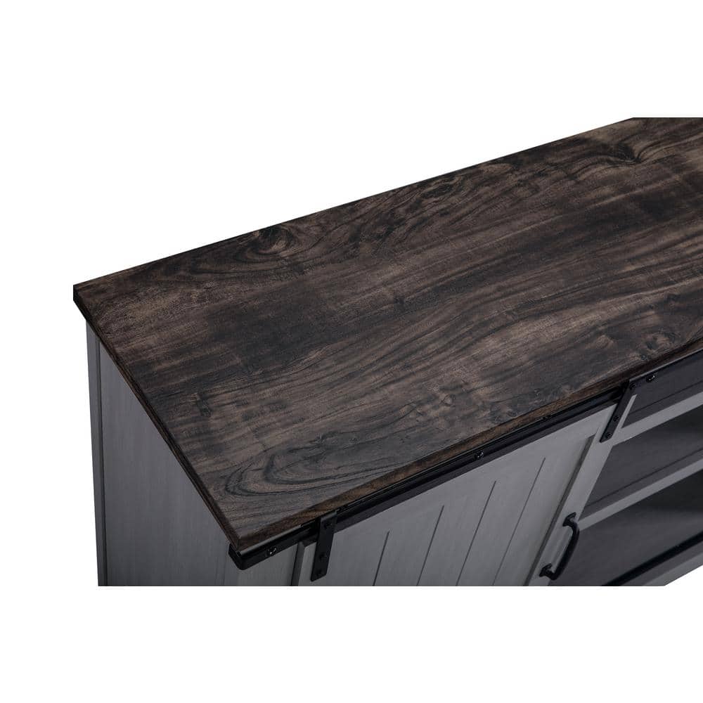 Gray Sliding Barn-Door TV Stand with Adjustable Shelves