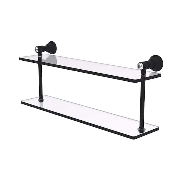 Allied Brass Carolina Crystal Collection 22in. x 9.2in. x 5.6in. D Brass Rectangular 2-Tiered Glass Shelf in Matte Black