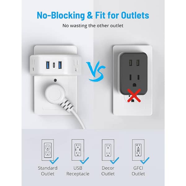 TROND 2 Pack Multi Plug Outlet Extender, Wall Outlet Splitter with 3
