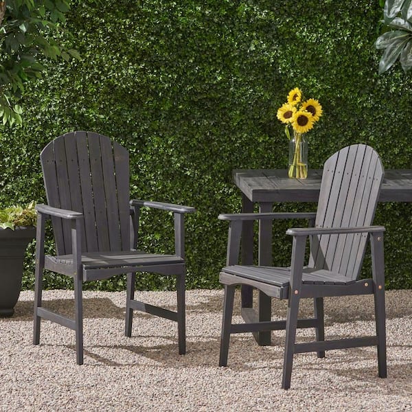 Tenleaf Dark Gray Weather Resistant Acacia Wood Adirondack Outdoor Dining Chair Set of 2