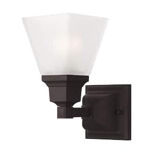 Chadbdurne 5 in. 1-Light Bronze Wall Sconce with Satin Glass