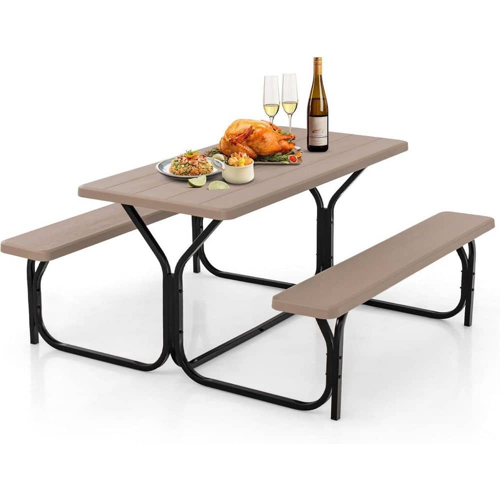 4-Person Steel Frame Plastic Picnic Table Bench Set Wood-Like Texture All Weather Heavy Duty for Garden Patio Dining price history on PriceWatchPro