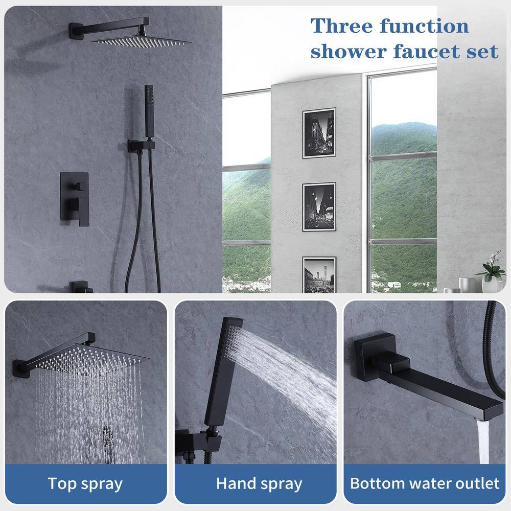 Matte Black Stainless Steel Rain Shower Faucet Set