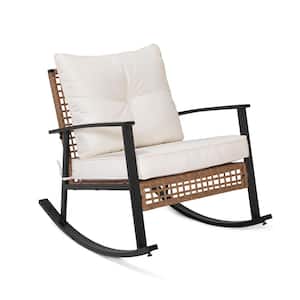 Rattan Wicker Outdoor Rocking Chair with Beige Cushions