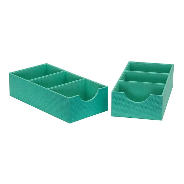 HOUSEHOLD ESSENTIALS 6 in. W x 3 in. H 1 Drawer Seafoam 3-Section Hard-Sided Linen Trays (2-Pack)