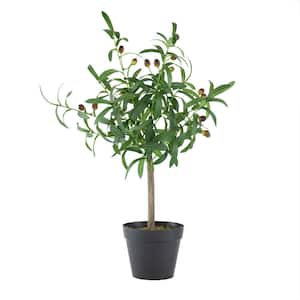 26 in. Green/Black Artificial Olive Tree in Pot
