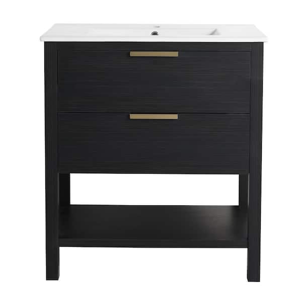 30 in. W x 18.3 in. D x 33.5 in. H Freestanding Bath Single Vanity in BlackChestnut with White Ceramic Top