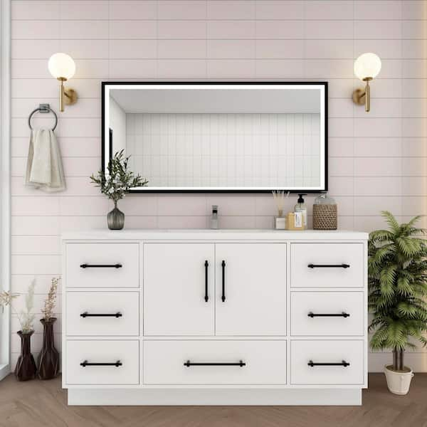 Victoria 59 in. W x 20 in. D x 35 in. H Single Sink Freestanding Bath Vanity in Gloss White with White Acrylic Top