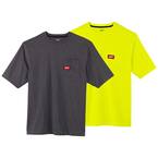 Men's Small Gray and High Visibility Heavy-Duty Cotton/Polyester Short-Sleeve Pocket T-Shirt (2-Pack)