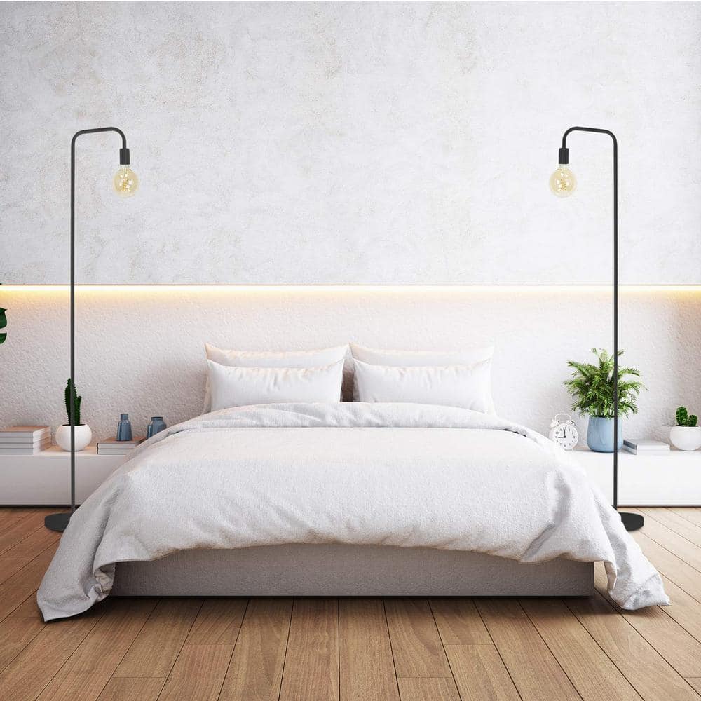 Black Metal Minimalist Industrial Floor Lamp, 70" Height