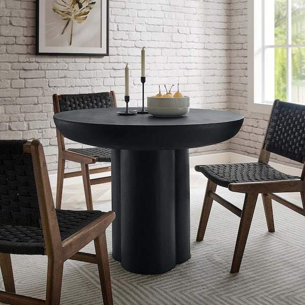 Caspian in Black Wood 40 in. Pedestal Round Concrete Dining Table (Seats 4)