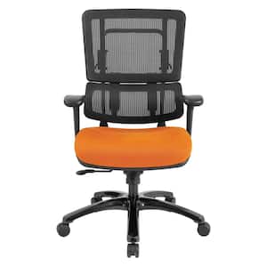 Vertical Black Mesh Back Chair with Shiny Black Base and Orange Mesh Seat