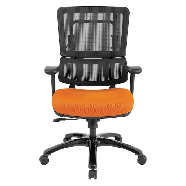 Office Star Products Vertical Black Mesh Back Chair with Shiny Black Base and Orange Mesh Seat