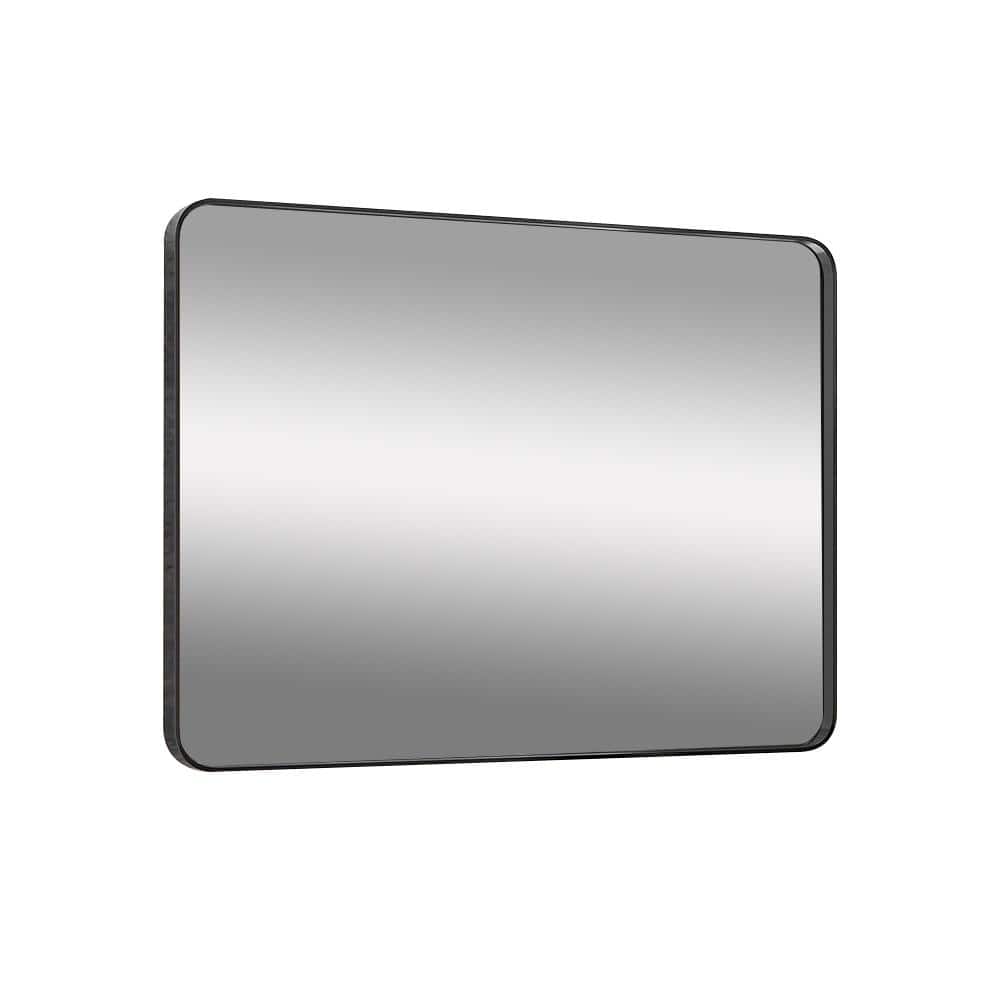 Black 40 in. W x 30 in. Modern Rectangle Aluminum Alloy Framed Wall Mirror