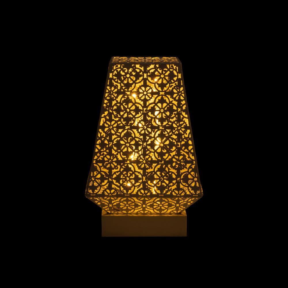 White Cordless LED Outdoor Lantern with Filigree Design
