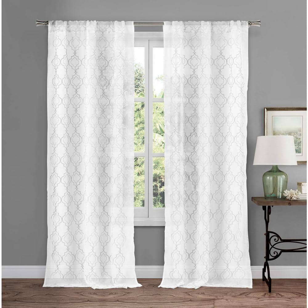 Home Maison White Silver Trellis Rod Pocket Room Darkening Curtain 38 In W X 84 In L Set Of 2 Errws12 14725 The Home Depot