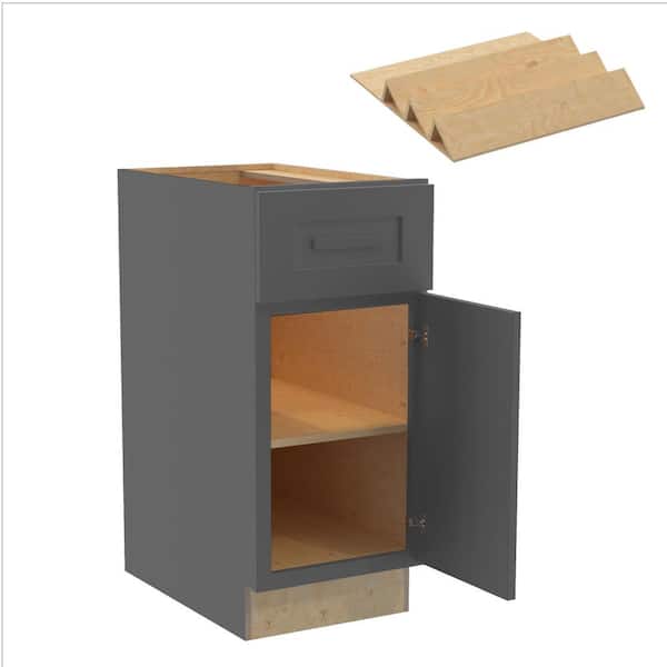 Home Decorators Collection Grayson 15 in. W x 24 in. D x 34.5 in. H Assembled Plywood Base Kitchen Cabinet in Deep Onyx with Spice Soft Close LH