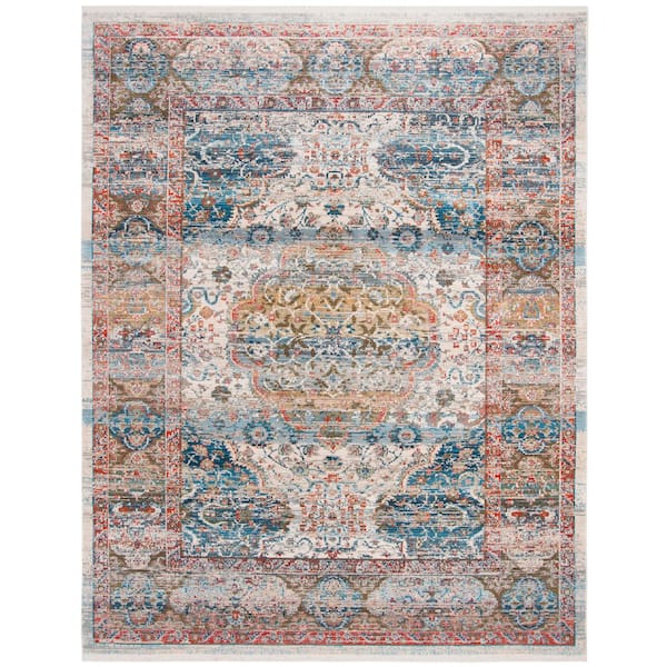 Vintage Persian 9 ft. x 12 ft. Beige/Blue Oriental Distressed Area Rug